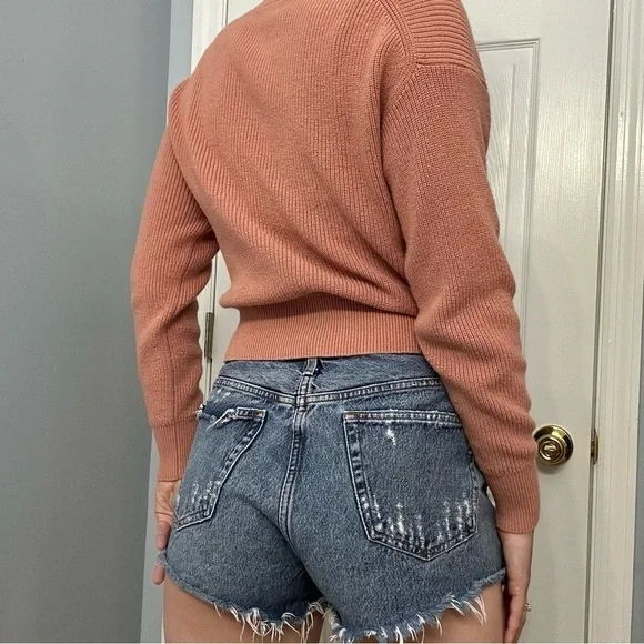 Wilfred Aritzia Sweater Cropped Pink Ribbed Knit Wool Dainty Size Extra Small - Picture 2 of 8